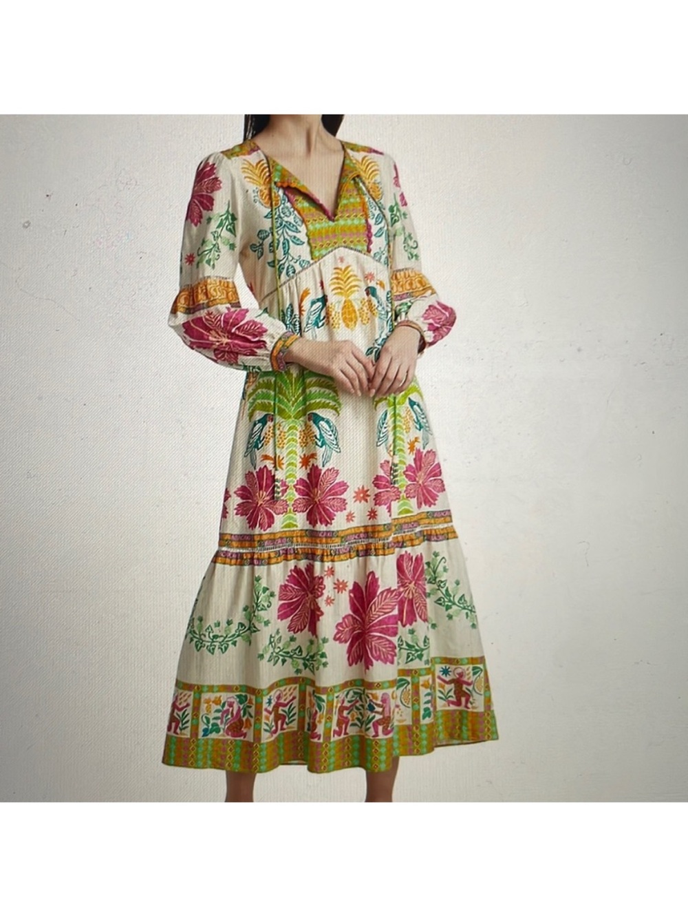EUC Farm Rio Fruits Queen Long Sleeve Maxi Dress Small